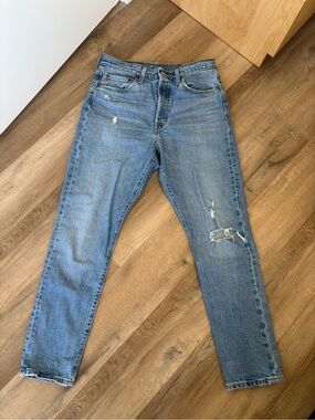 Levi 501s - Classic Light Blue Distressed Jeans